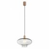 Pojedyncza szklana lampa wisząca Tresco 8981 z ciemnym dymionym kloszem i miedzianym zawieszeniem nad nowoczesnym blatem kuchennym.